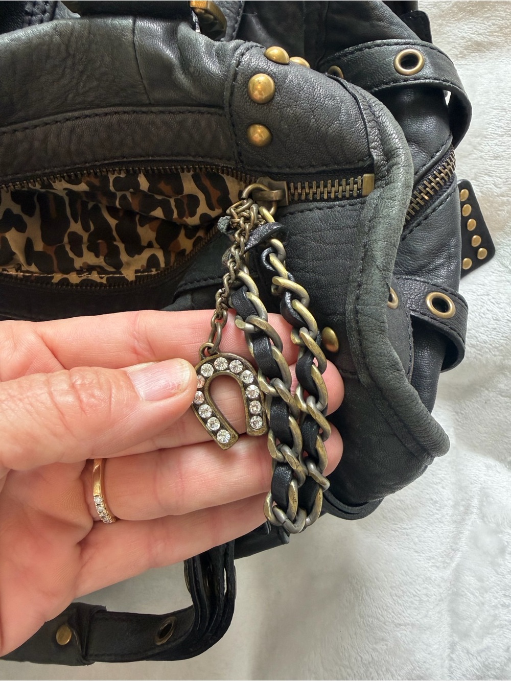 Vintage Betsey Johnson Black Shoulder Bag with Gold Hardware and Stud Accents - Picture 16 of 16